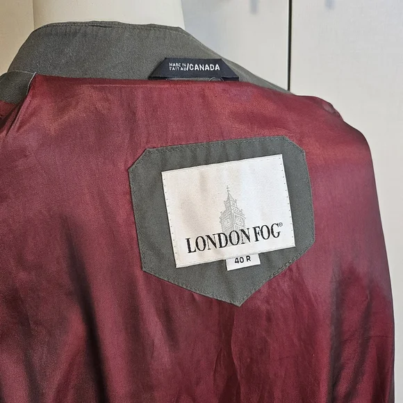 ❤️ VTG London Fog 40R Grey & Burgundy Trench Coat - Picture 11 of 15